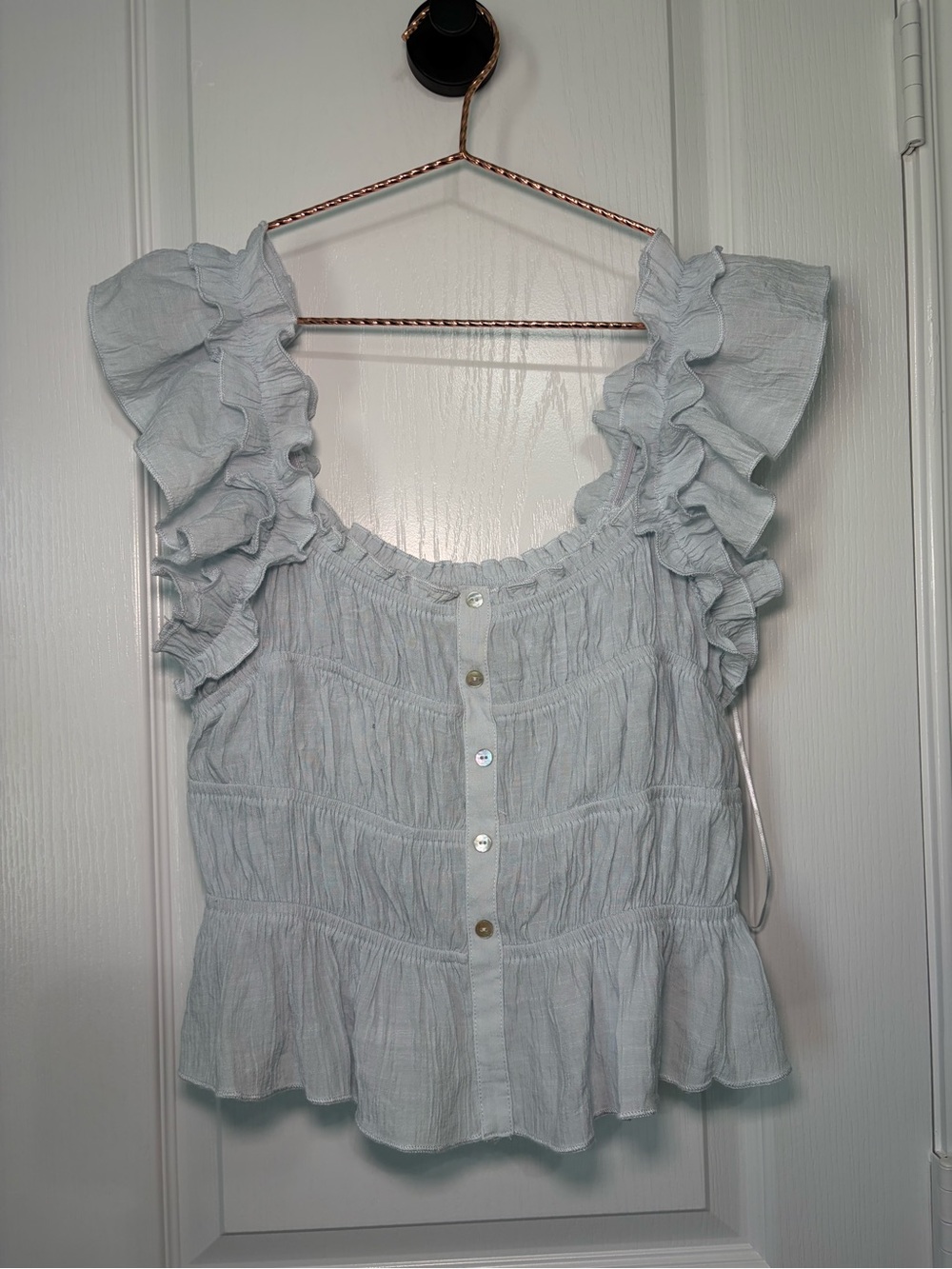 Ty Light Blue Ruffled Button-Front Blouse